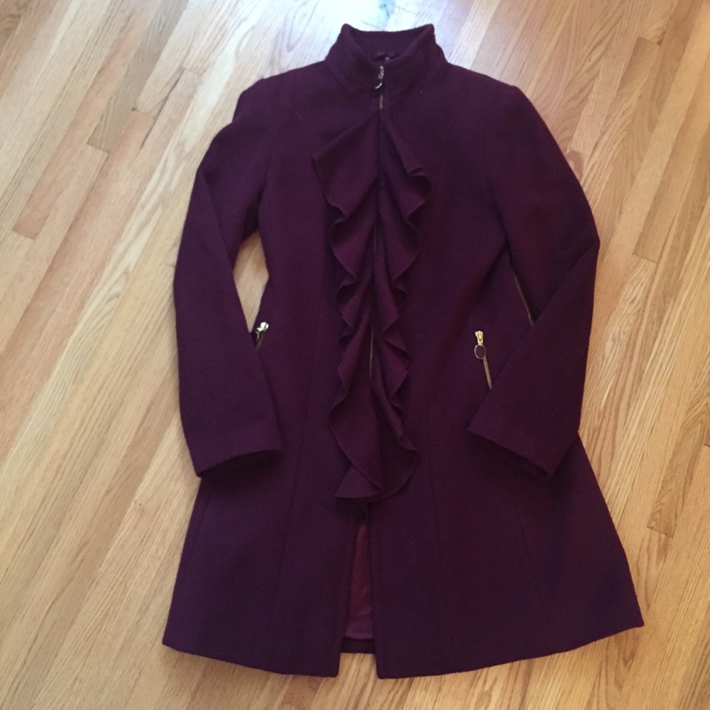 Tahari wool blend ruffle coat
